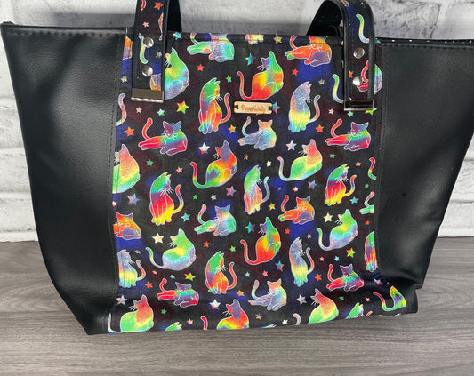 Black and Rainbow Cat Tote Bag