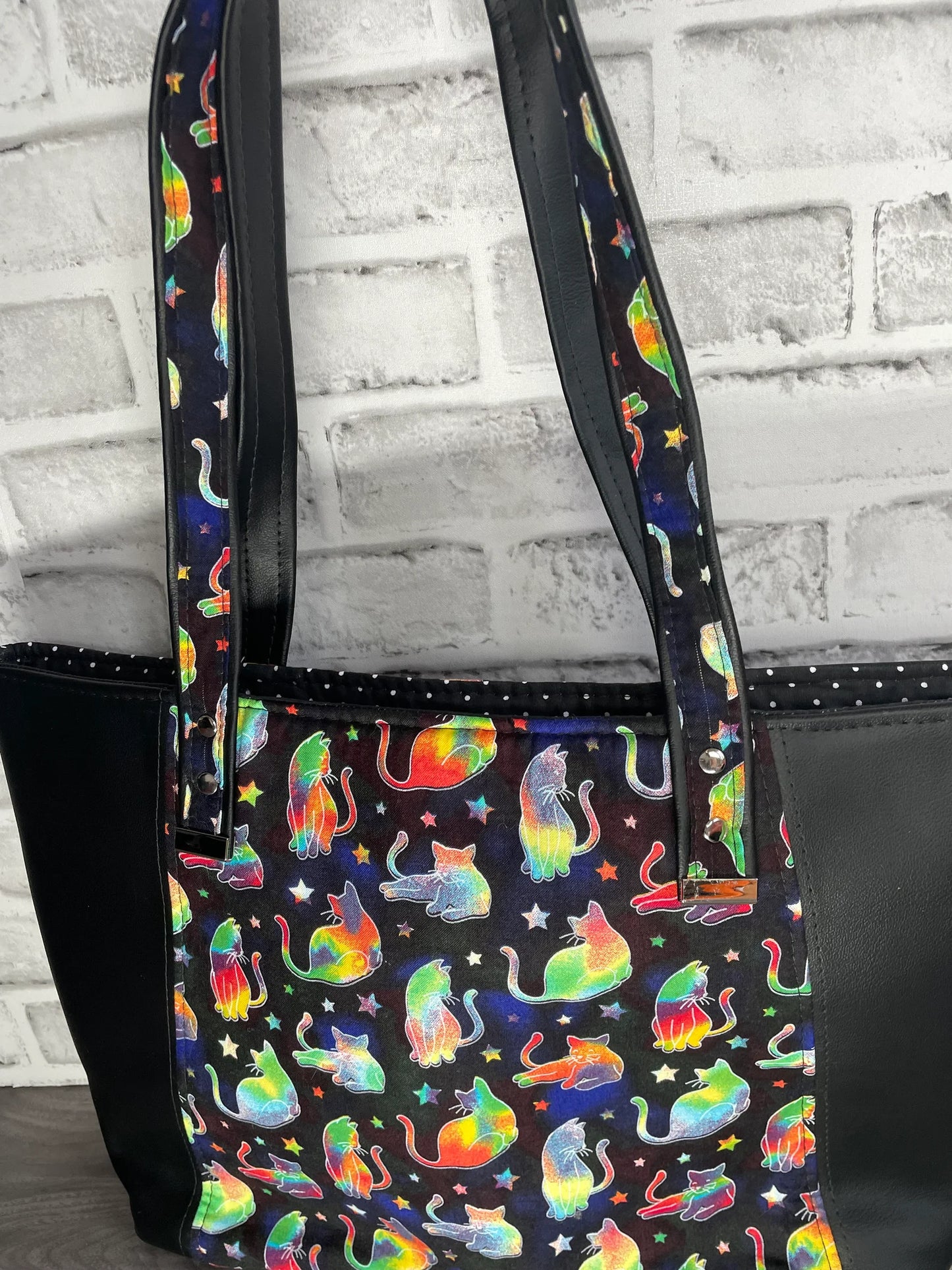 Black and Rainbow Cat Tote Bag