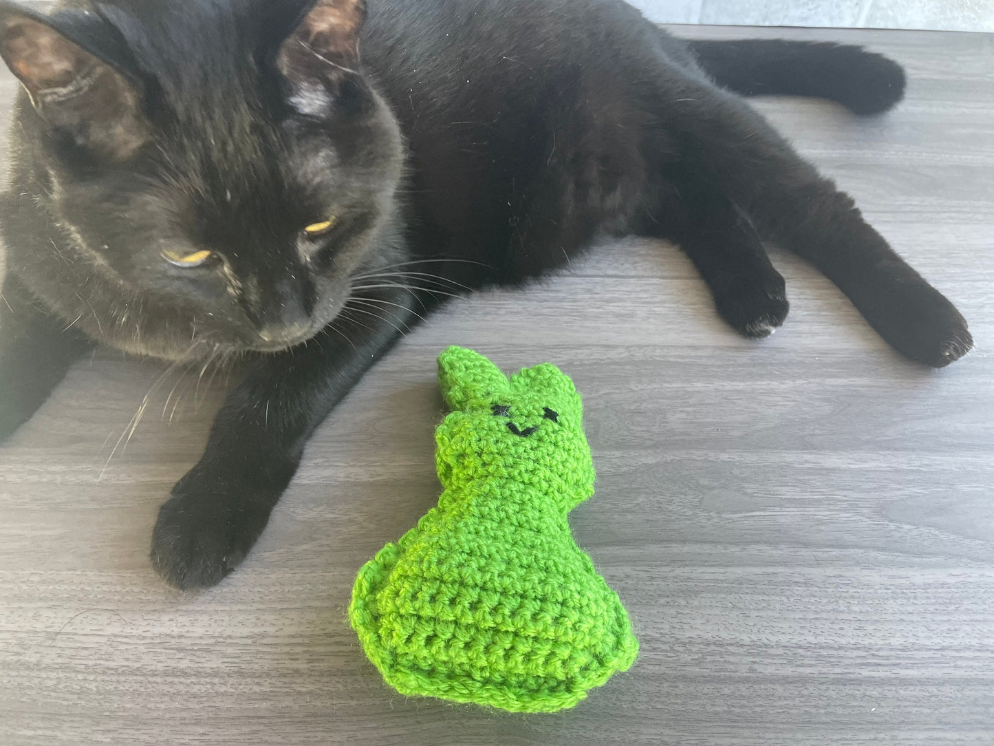 Crocheted rabbit cat toy